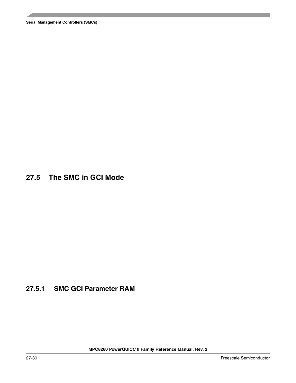 5 the smc in gci mode, 1 smc gci parameter ram, The smc in gci mode -30 | Smc gci parameter ram -30, Section 27.5, “the smc in gci mode | Freescale Semiconductor MPC8260 User Manual | Page 842 / 1360