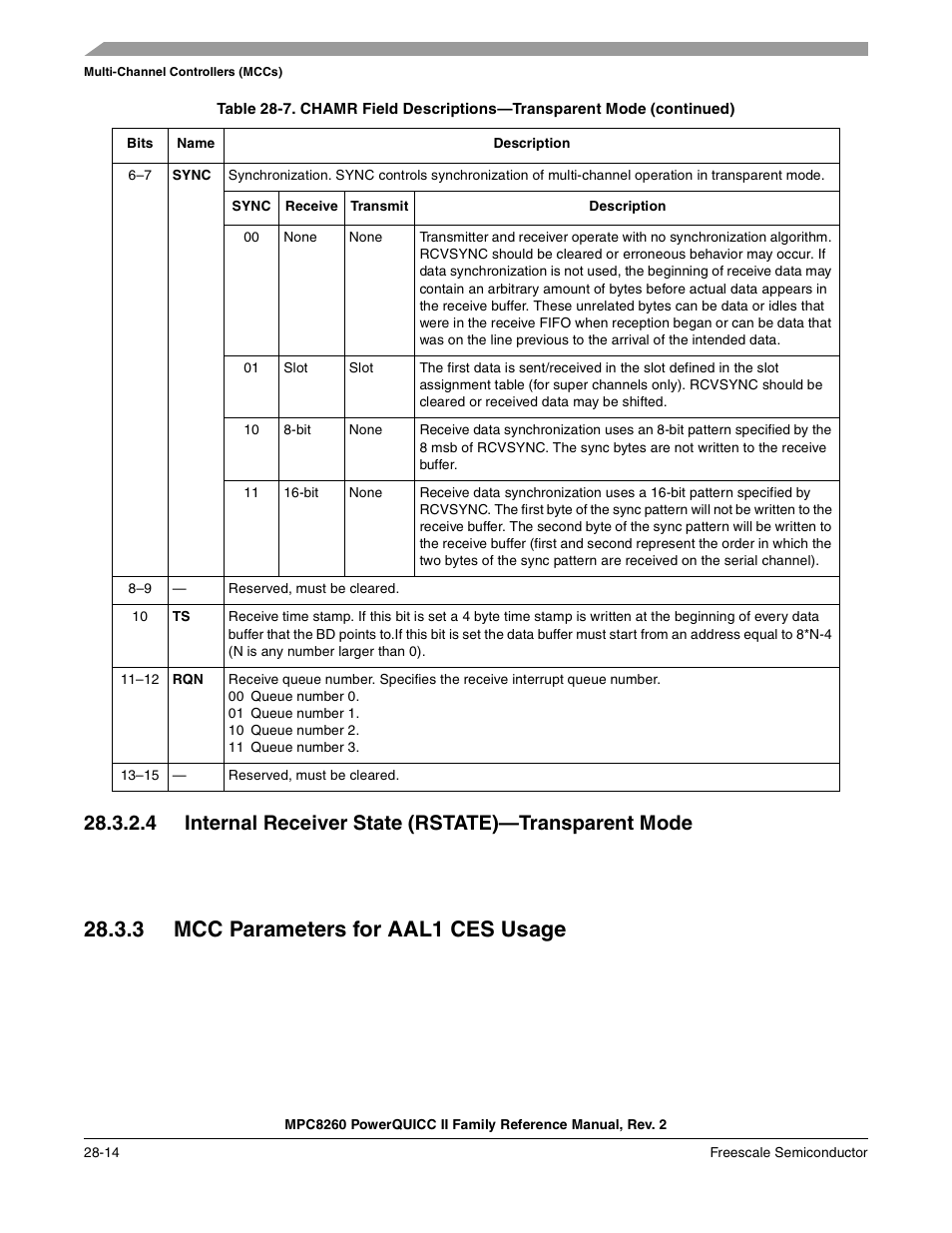 3 mcc parameters for aal1 ces usage, Mcc parameters for aal1 ces usage -14 | Freescale Semiconductor MPC8260 User Manual | Page 862 / 1360