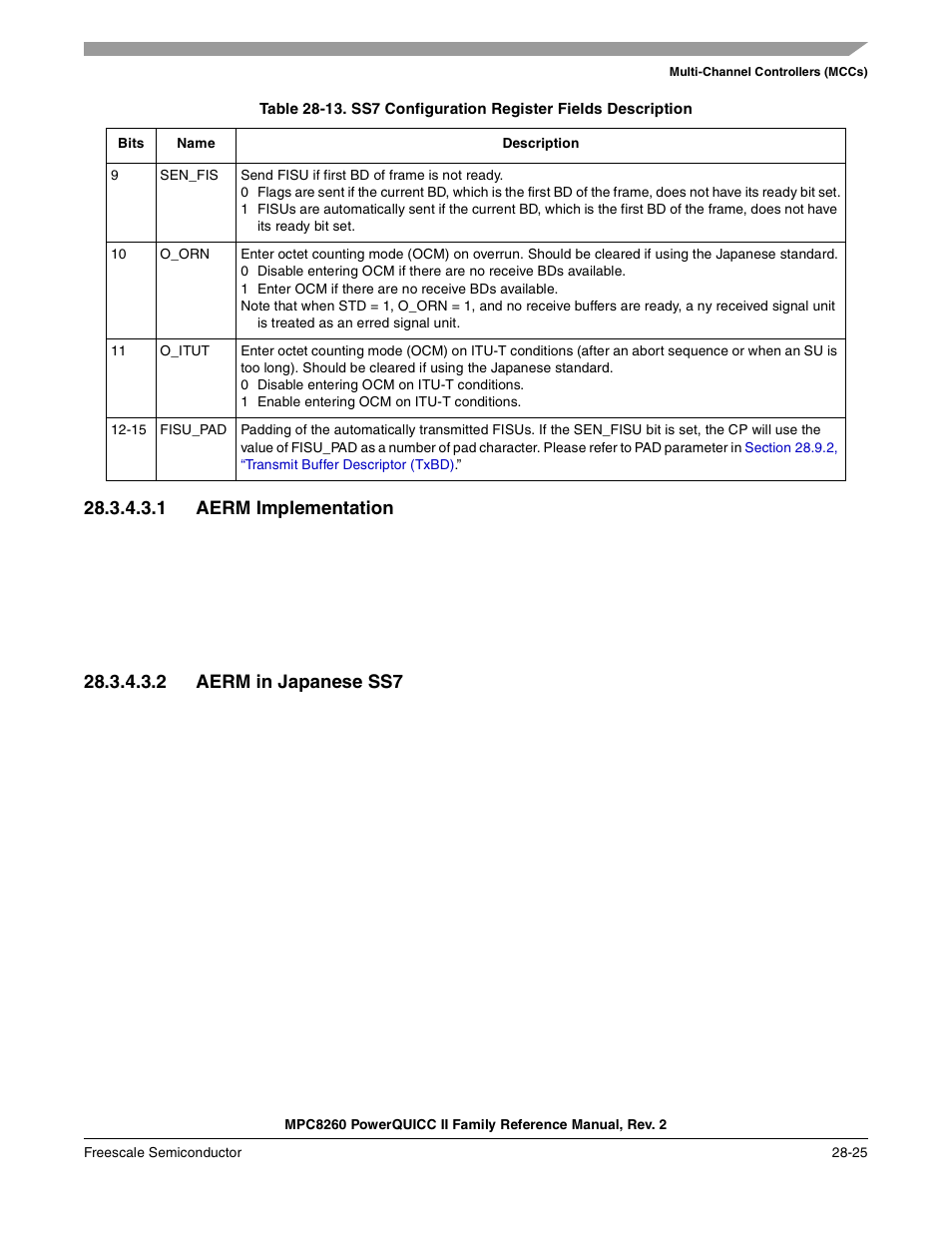 1 aerm implementation, 2 aerm in japanese ss7, Aerm implementation -25 | Aerm in japanese ss7 -25, Section 28.3.4.3.1, “aerm implementation | Freescale Semiconductor MPC8260 User Manual | Page 873 / 1360