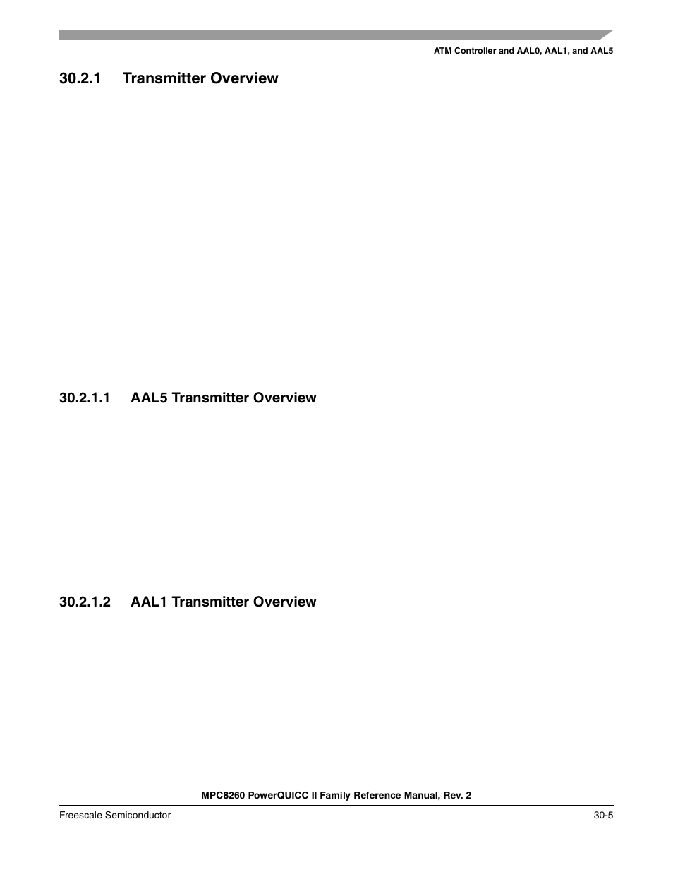 1 transmitter overview, 1 aal5 transmitter overview, 2 aal1 transmitter overview | Transmitter overview -5, Aal5 transmitter overview -5, Aal1 transmitter overview -5 | Freescale Semiconductor MPC8260 User Manual | Page 925 / 1360