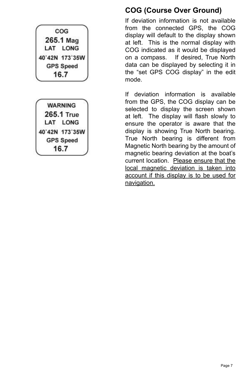 Cog (course over ground) | Faria Instruments MG2000 Speedometer MG2000TM User Manual | Page 11 / 20