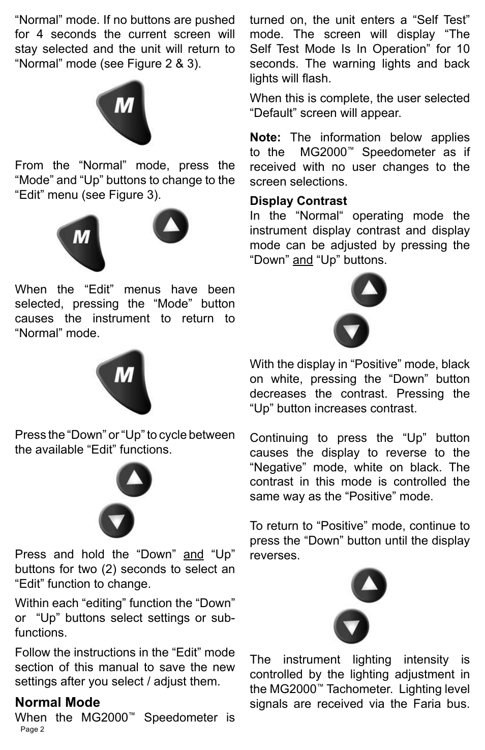 Normal mode | Faria Instruments MG2000 Speedometer MG2000TM User Manual | Page 6 / 20