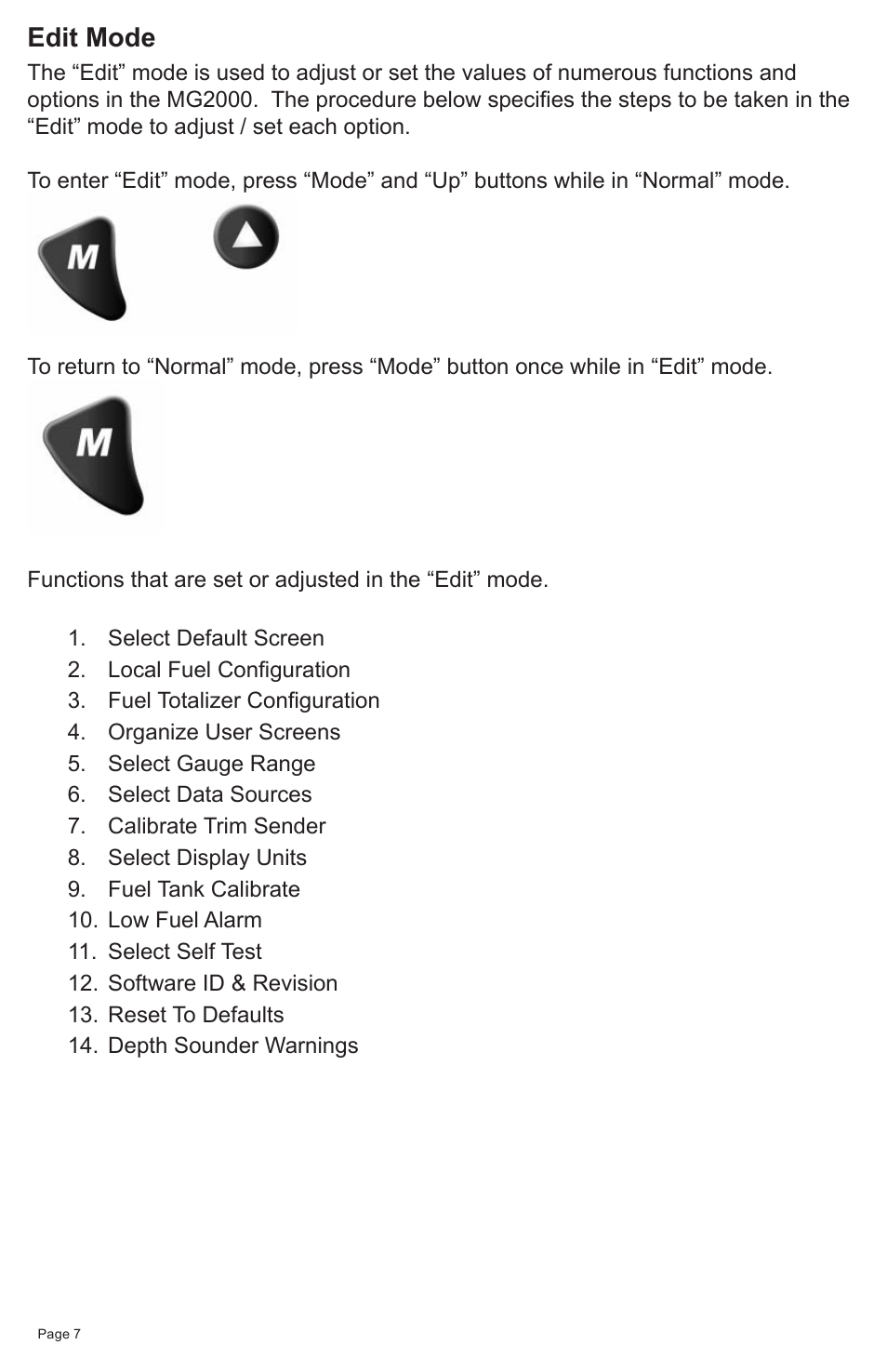 Edit mode | Faria Instruments NMEA2000 User Manual | Page 10 / 44