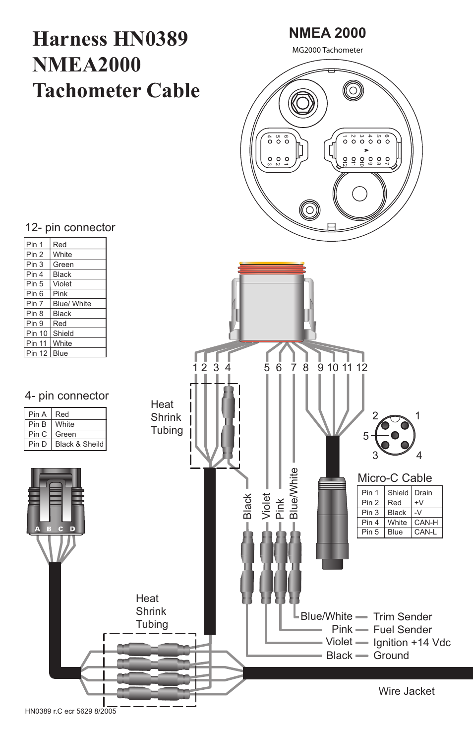 Nmea 2000, Pin connector 12- pin connector, Micro-c cable | Faria Instruments NMEA2000 User Manual | Page 38 / 44