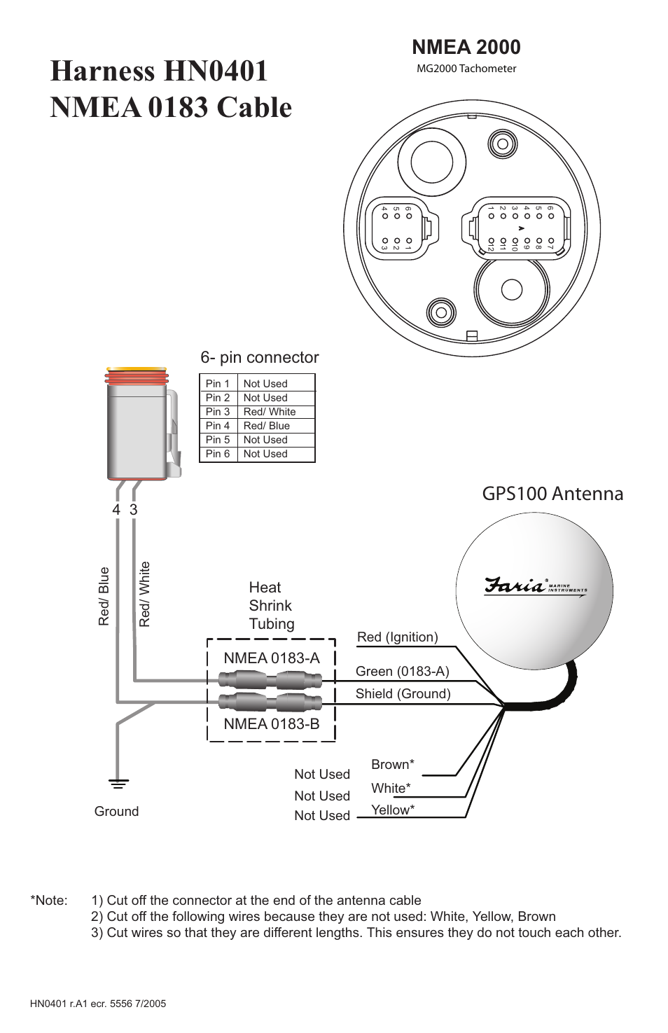 Nmea 2000, Gps100 antenna, Pin connector | Heat shrink tubing | Faria Instruments NMEA2000 User Manual | Page 40 / 44