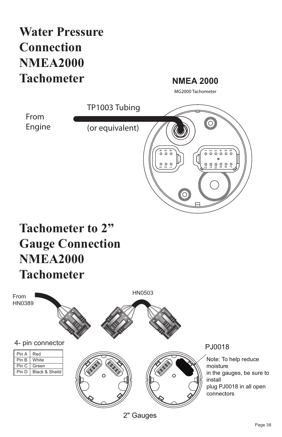 Nmea 2000, Pj0018, 2" gauges | Pin connector | Faria Instruments NMEA2000 User Manual | Page 41 / 44