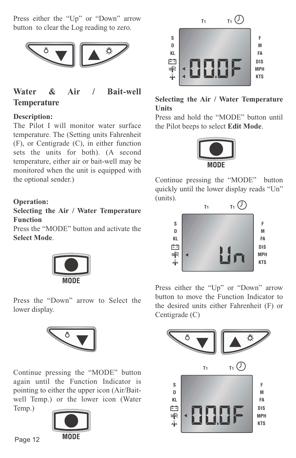 Water & air / bait-well temperature, Page 12 | Faria Instruments PILOT IS0152 User Manual | Page 14 / 23