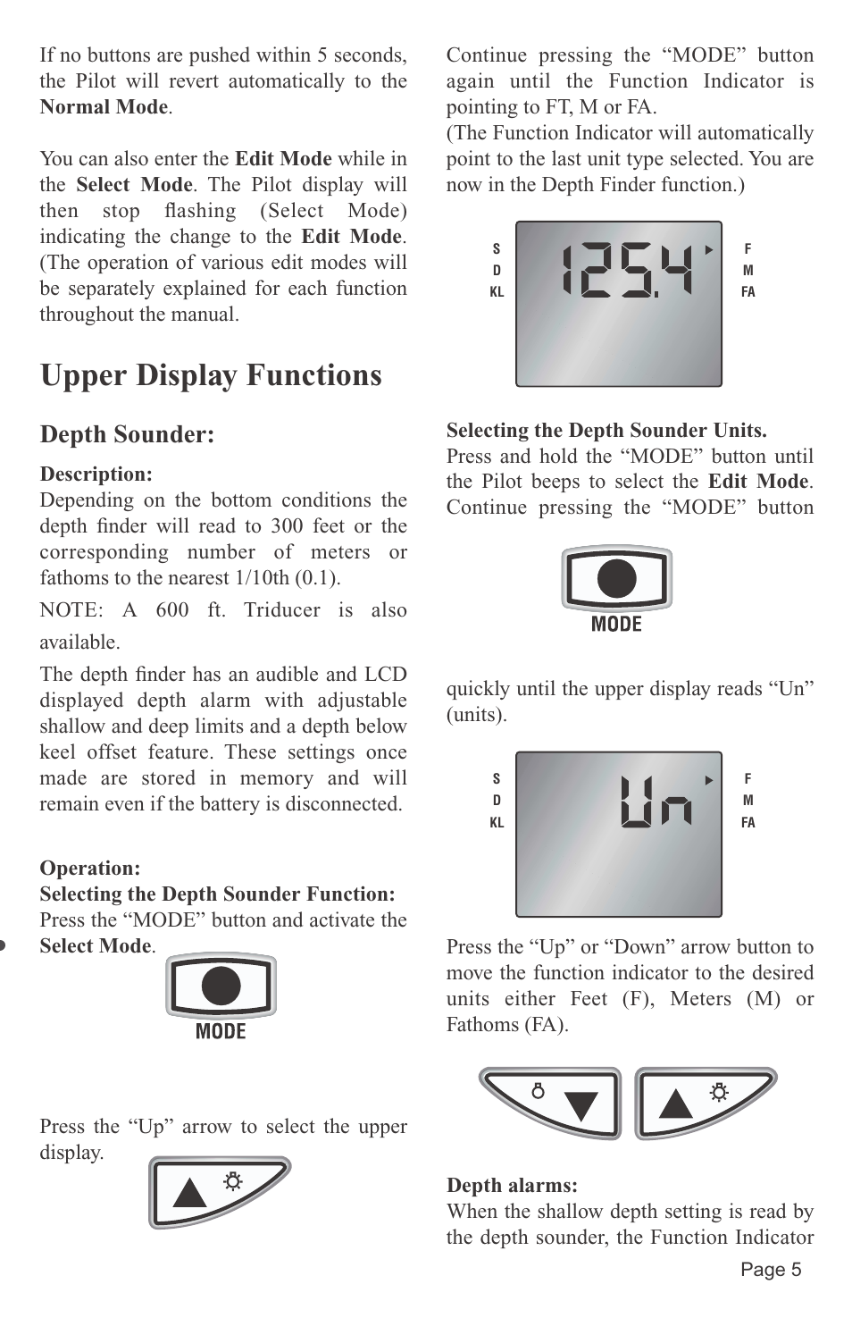 Upper display functions, Depth sounder | Faria Instruments PILOT IS0152 User Manual | Page 7 / 23