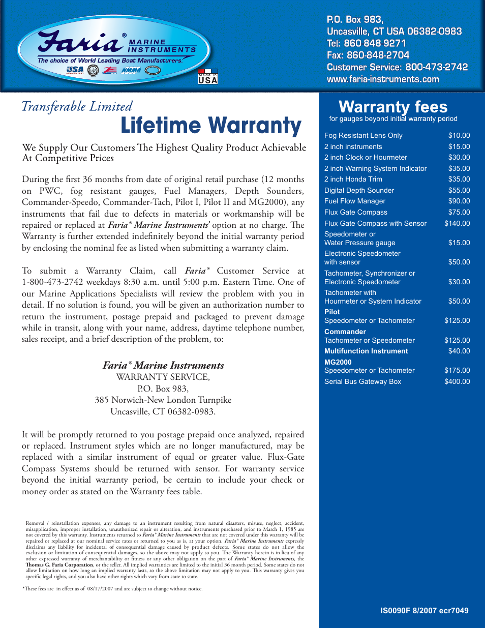 Faria® marine instruments | Faria Instruments Antares IS0250a User Manual | Page 43 / 44