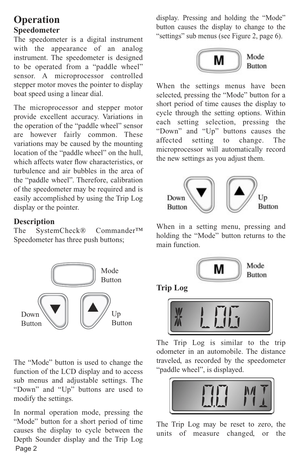 Operation | Faria Instruments Speedometer/Depth Sounder User Manual | Page 4 / 13