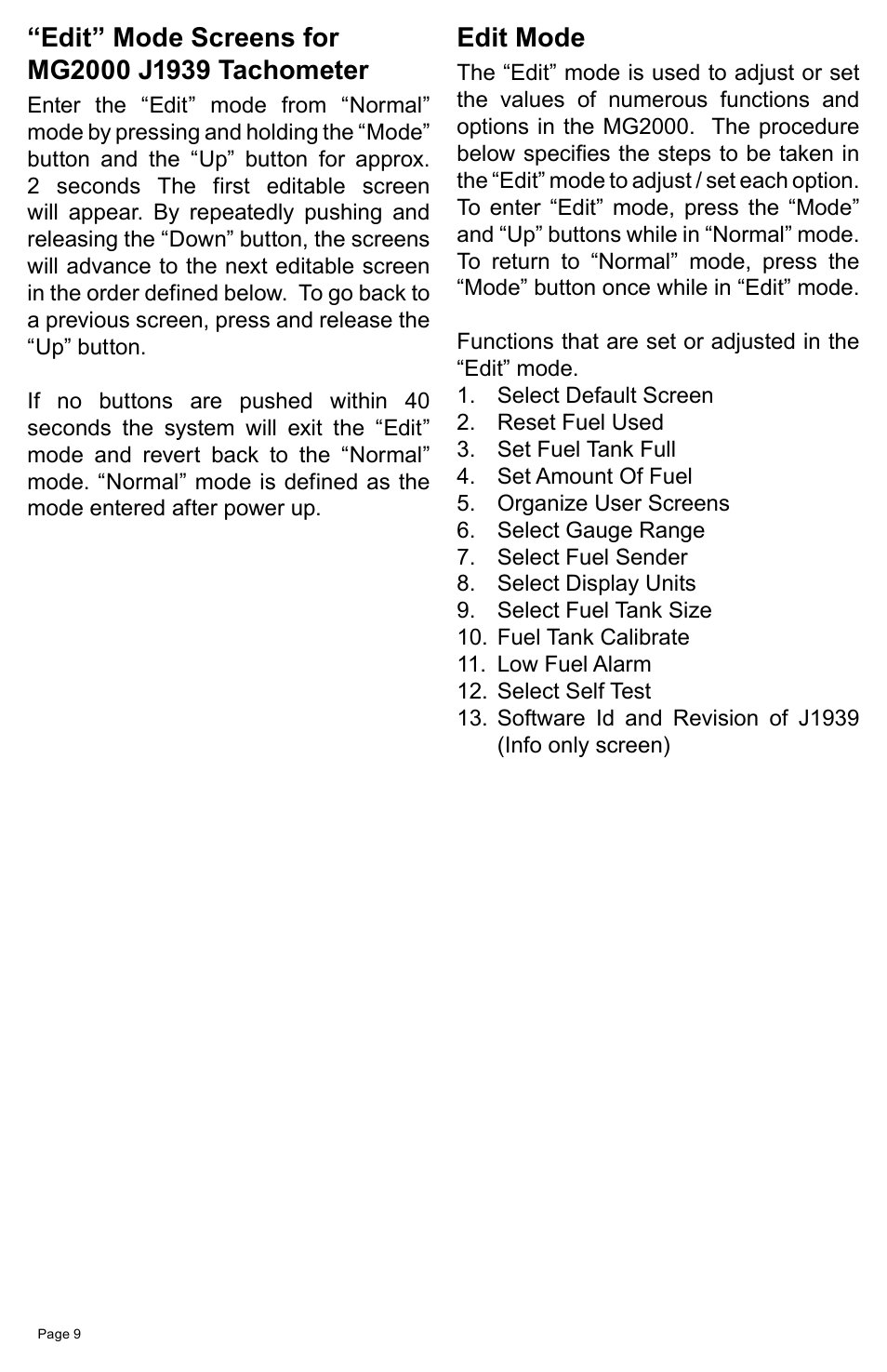Edit mode | Faria Instruments J1939 User Manual | Page 12 / 36