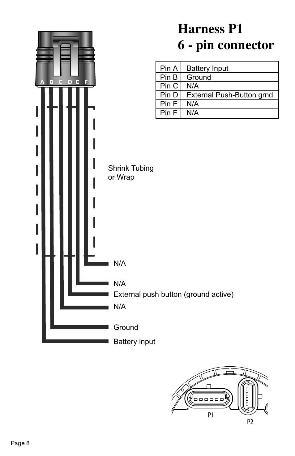 Harness p1 6 - pin connector | Faria Instruments Performance IS0218 User Manual | Page 9 / 12