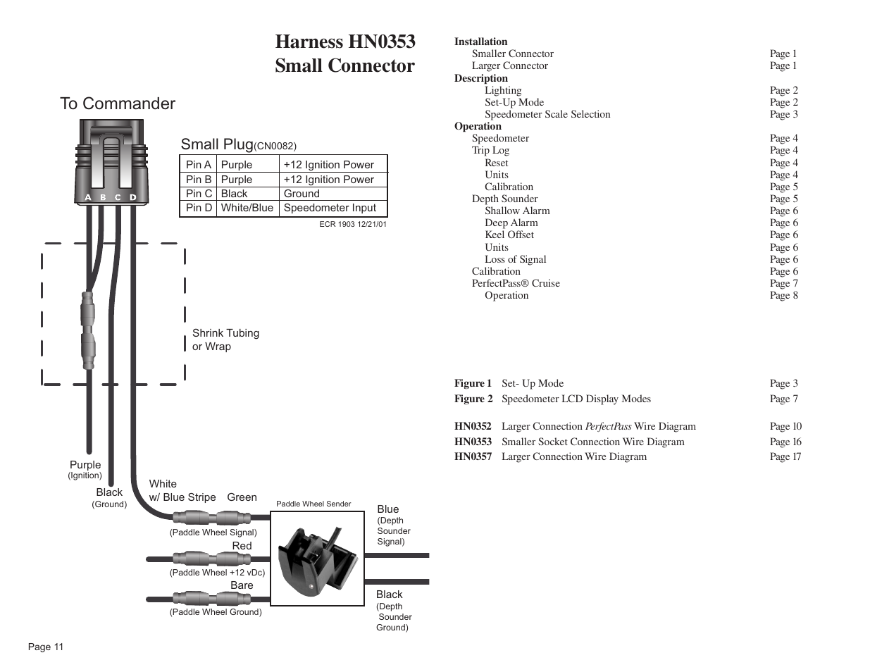 Harness hn0353 small connector, Small plug | Faria Instruments Commander User Manual | Page 13 / 16