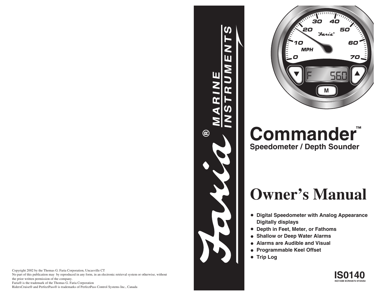 Commander, Owner’s manual, Is0140 | Faria Instruments Commander User Manual | Page 16 / 16