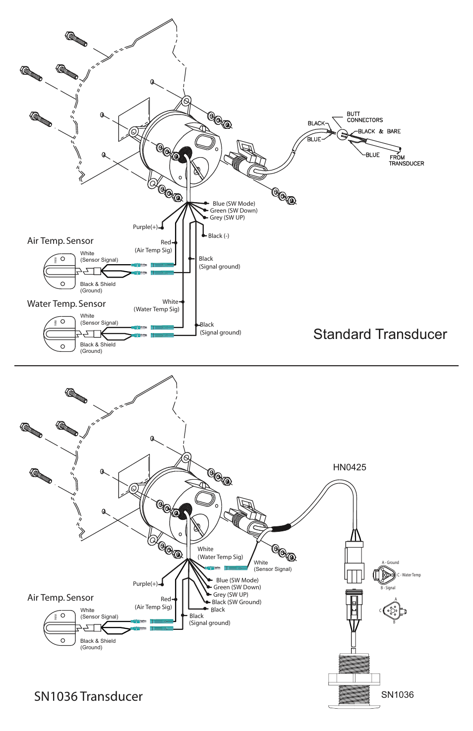 Standard transducer, Sn1036 transducer, Air temp. sensor water temp. sensor | Air temp. sensor | Faria Instruments IS0246 User Manual | Page 2 / 6