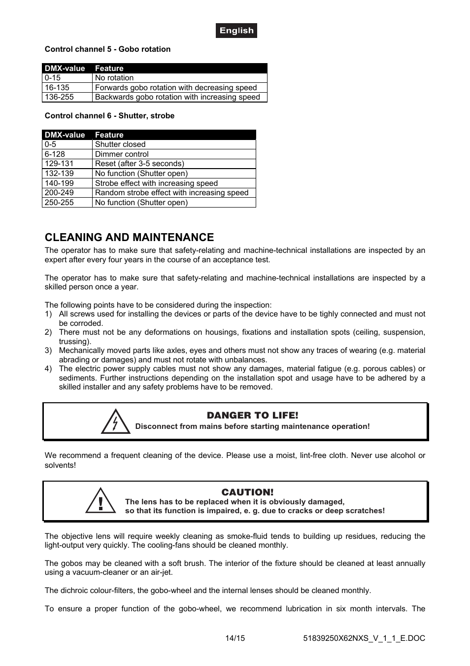 Cleaning and maintenance | Futuretech DJ-SCAN 250 User Manual | Page 14 / 15