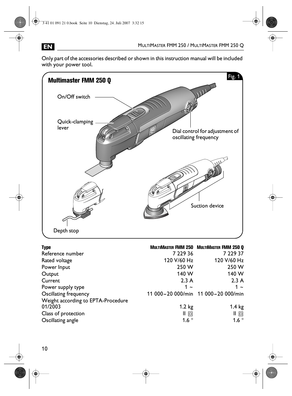 Multimaster fmm 250 q | FEIN Power Tools FMM 250 User Manual | Page 10 / 44