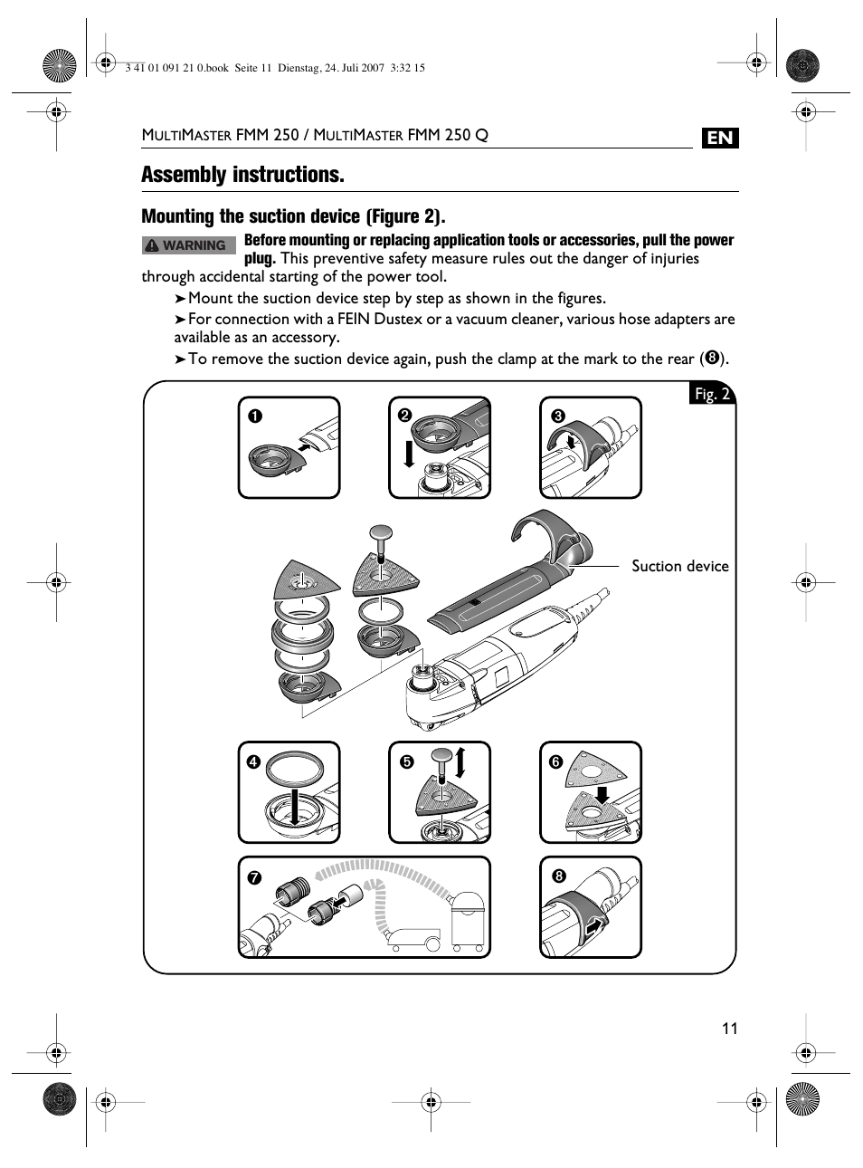 Assembly instructions | FEIN Power Tools FMM 250 User Manual | Page 11 / 44