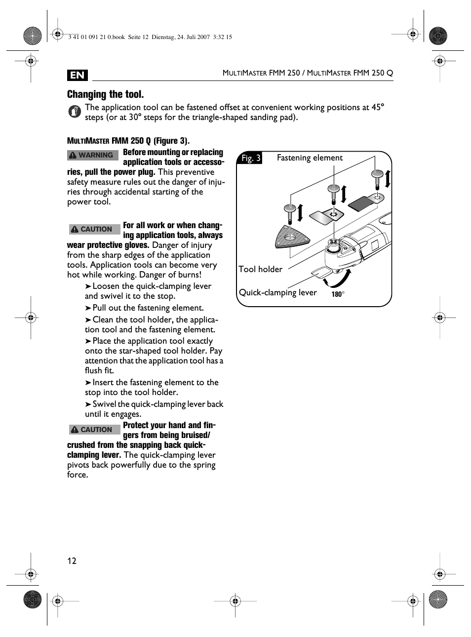 Changing the tool | FEIN Power Tools FMM 250 User Manual | Page 12 / 44