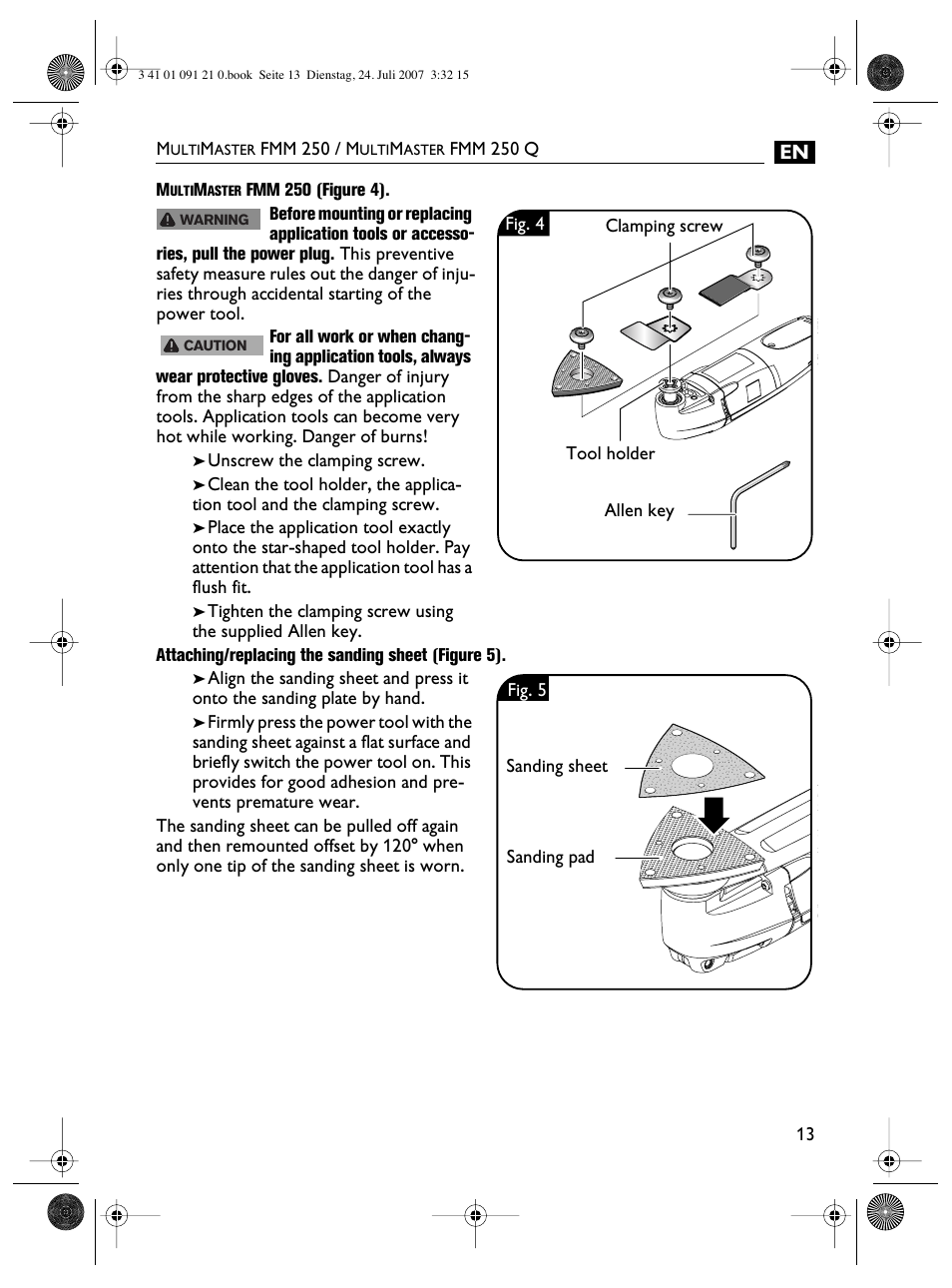 FEIN Power Tools FMM 250 User Manual | Page 13 / 44