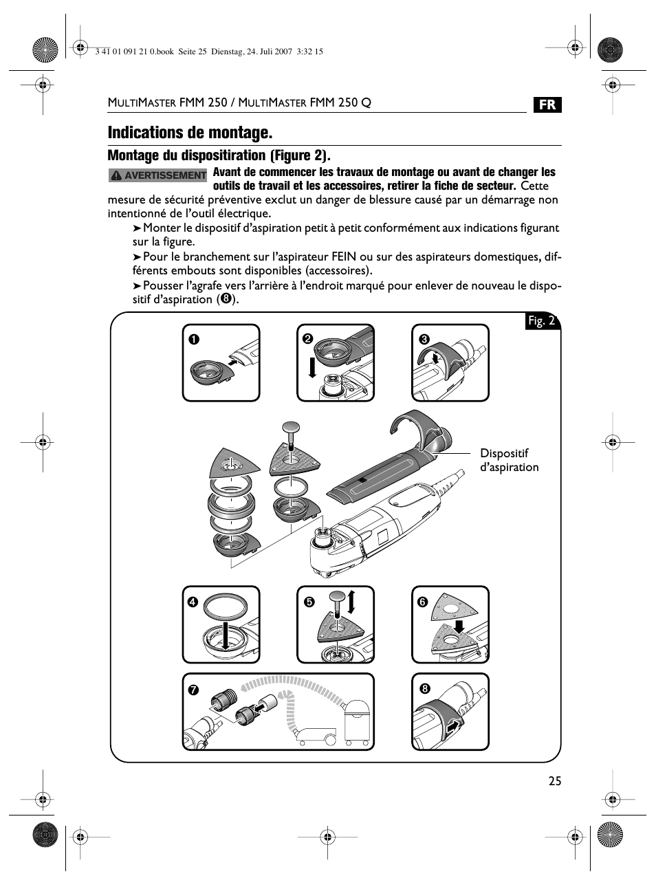 Indications de montage | FEIN Power Tools FMM 250 User Manual | Page 25 / 44
