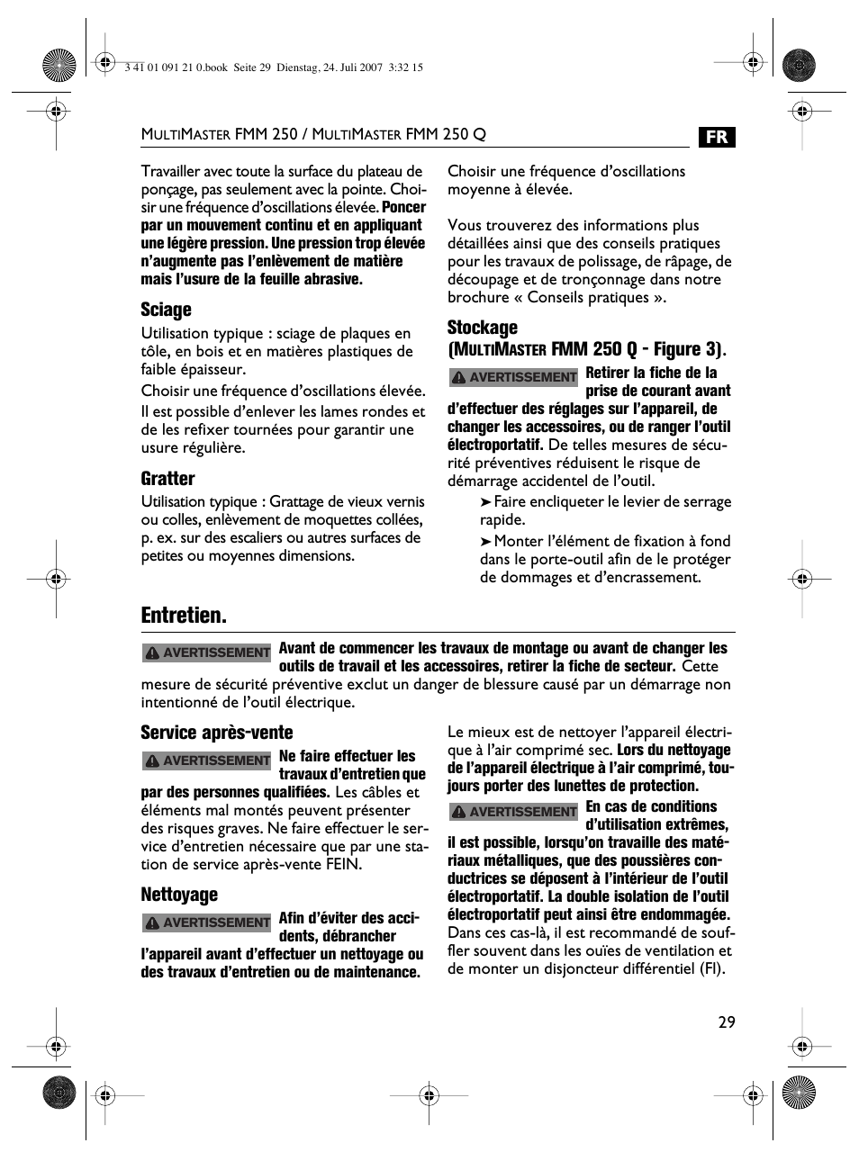 Entretien | FEIN Power Tools FMM 250 User Manual | Page 29 / 44