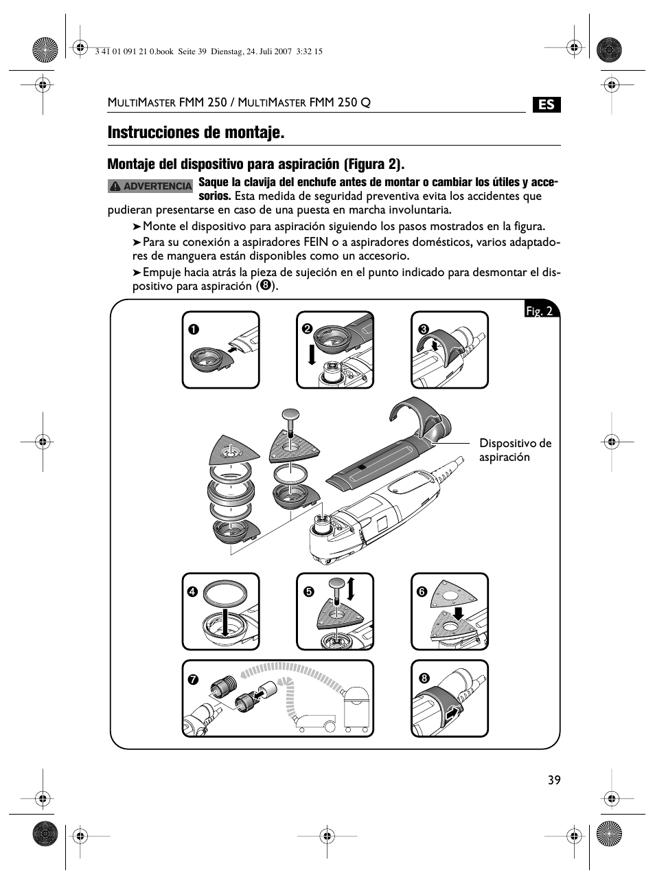 Instrucciones de montaje | FEIN Power Tools FMM 250 User Manual | Page 39 / 44