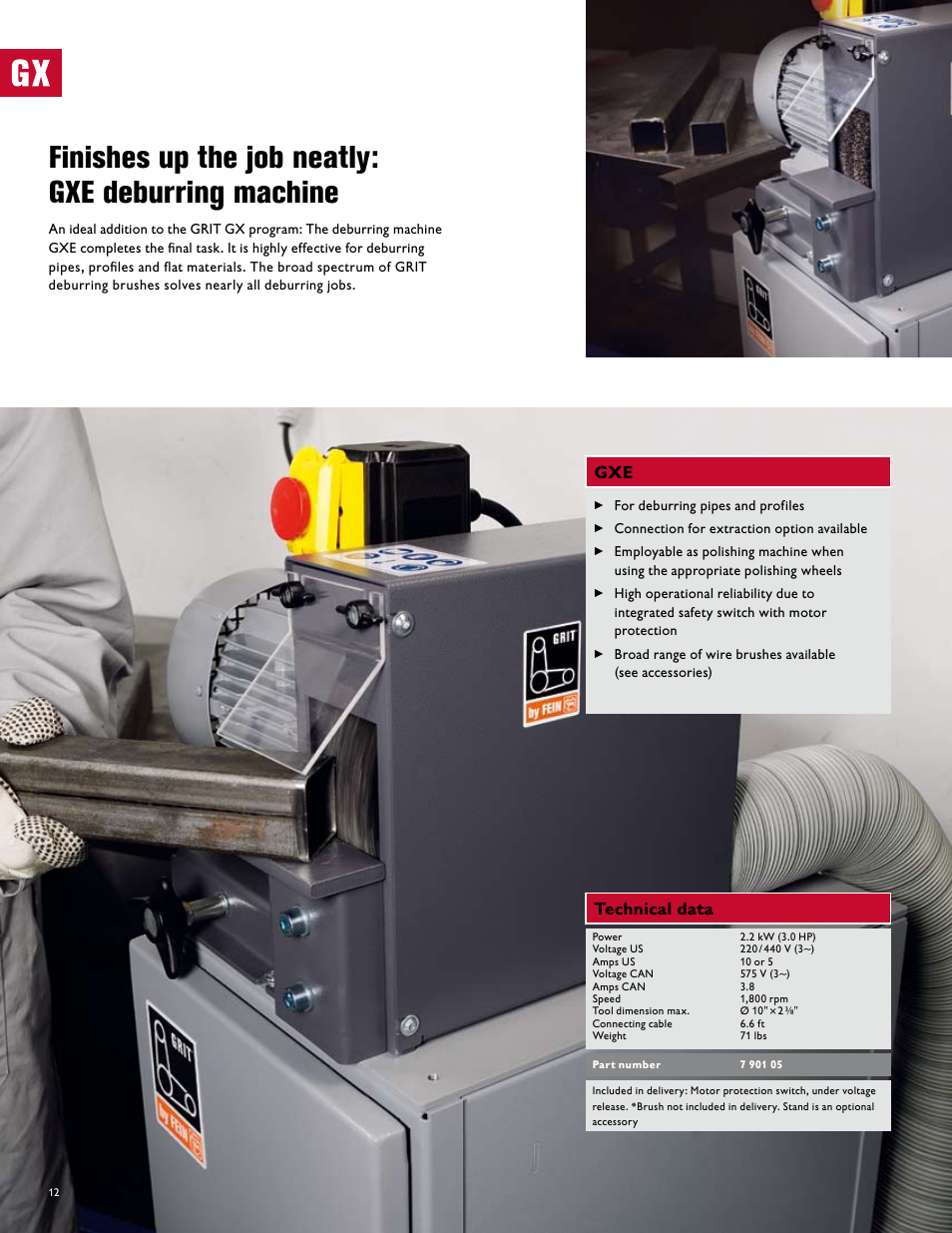 Finishes up the job neatly: gxe deburring machine, Gxe technical data | FEIN Power Tools GRIT Belt Grinder User Manual | Page 12 / 34