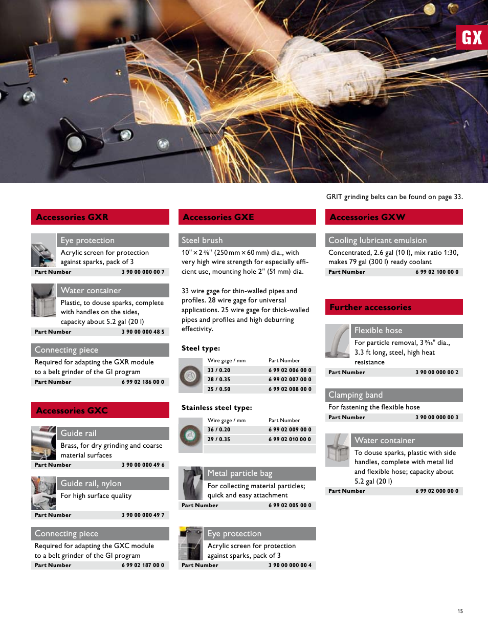 Eye protection, Water container, Connecting piece | Guide rail, Guide rail, nylon, Steel brush, Flexible hose, Clamping band, Cooling lubricant emulsion, Further accessories | FEIN Power Tools GRIT Belt Grinder User Manual | Page 15 / 34