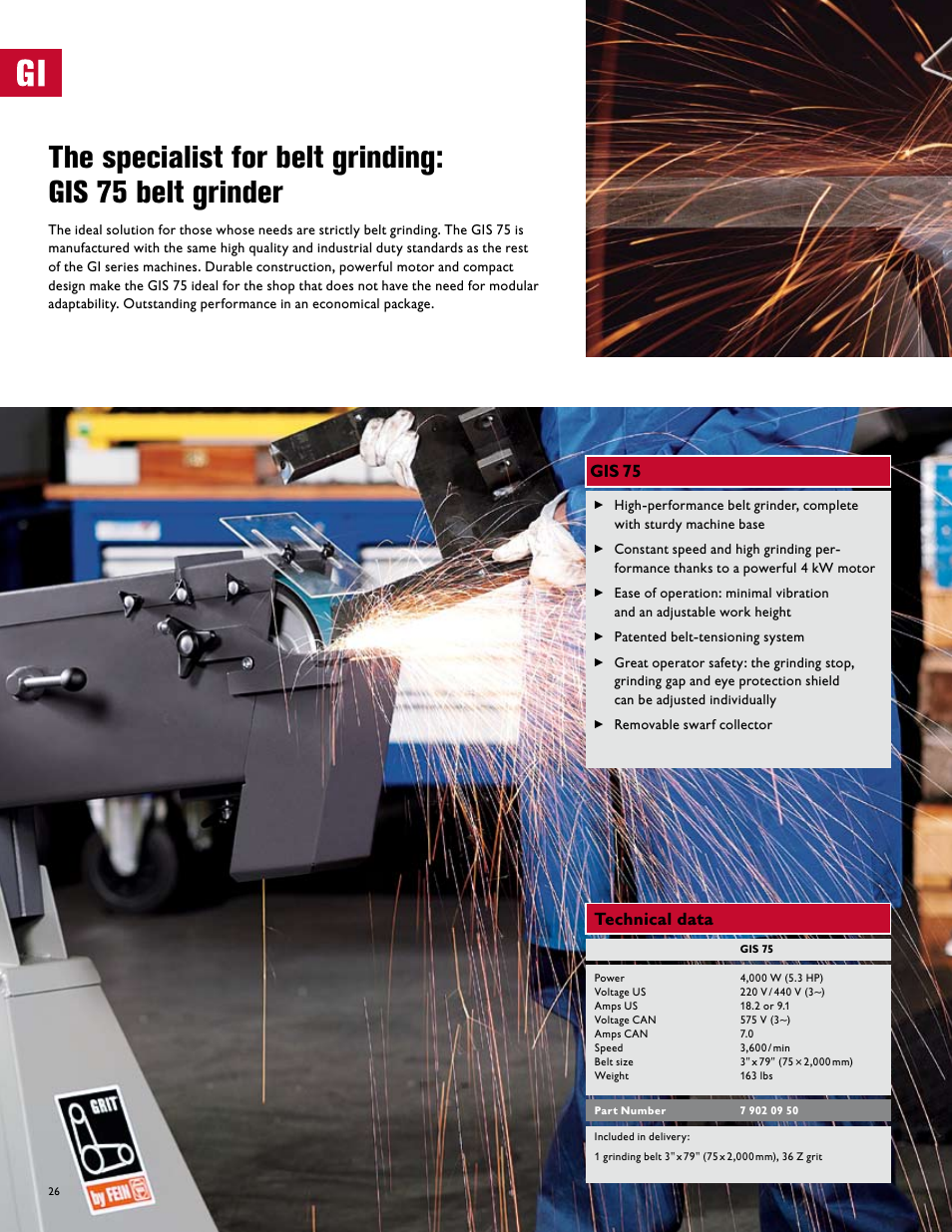 Gis 75 technical data | FEIN Power Tools GRIT Belt Grinder User Manual | Page 26 / 34