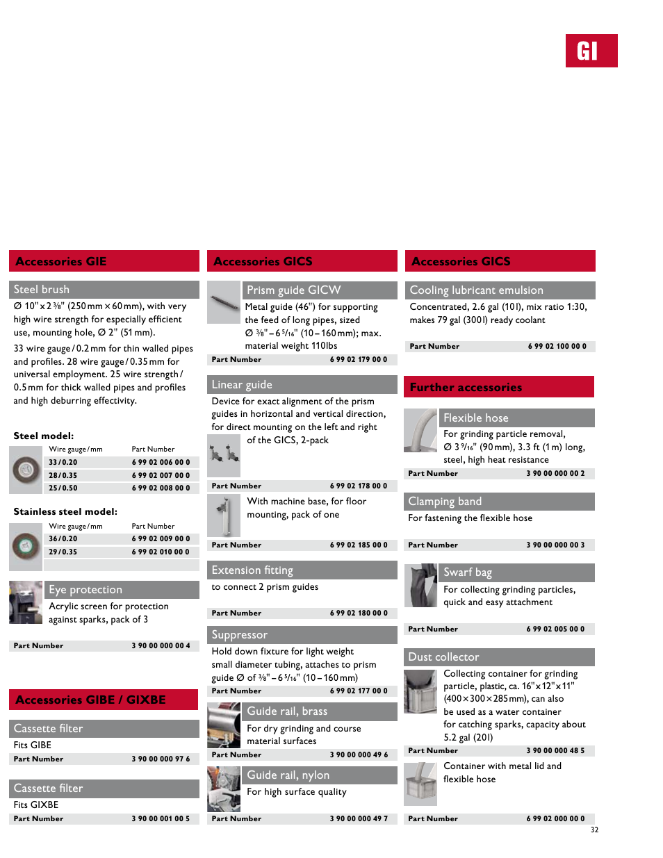 Steel brush, Eye protection, Cassette filter | Prism guide gicw, Linear guide, Extension fitting, Cooling lubricant emulsion, Flexible hose, Clamping band, Swarf bag | FEIN Power Tools GRIT Belt Grinder User Manual | Page 32 / 34