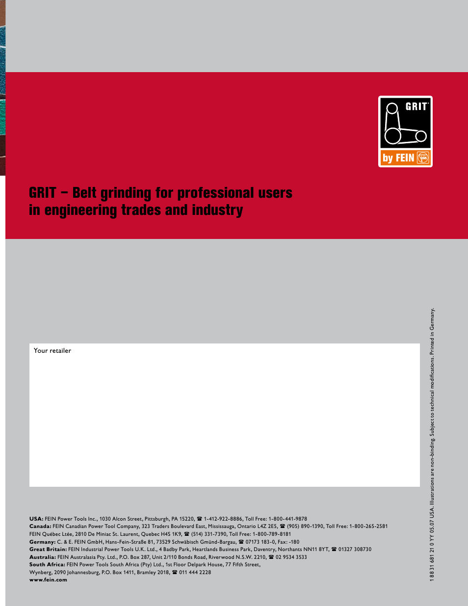 FEIN Power Tools GRIT Belt Grinder User Manual | Page 34 / 34