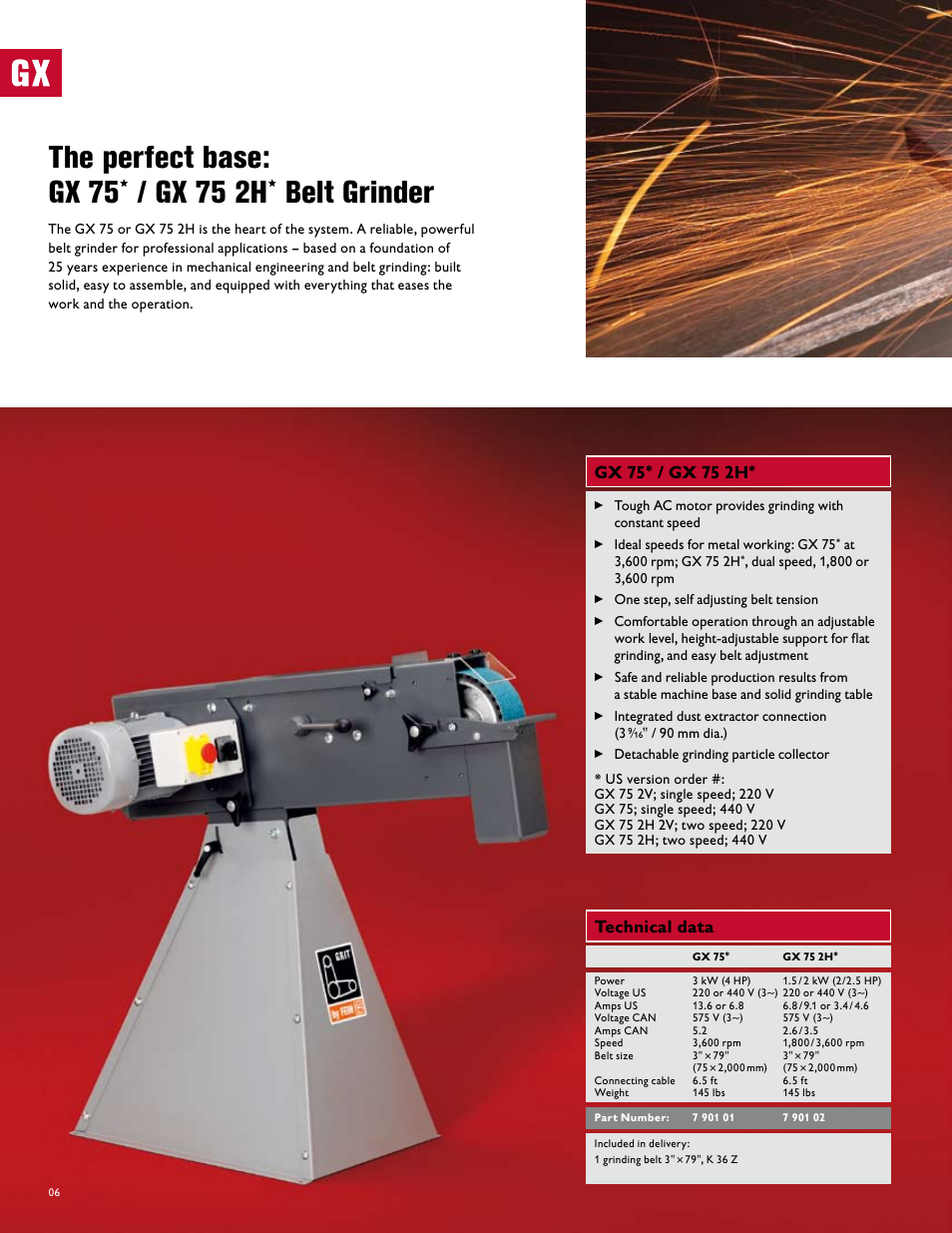 The perfect base: gx 75, Gx 75 2h, Belt grinder | Gx 75, Technical data | FEIN Power Tools GRIT Belt Grinder User Manual | Page 6 / 34
