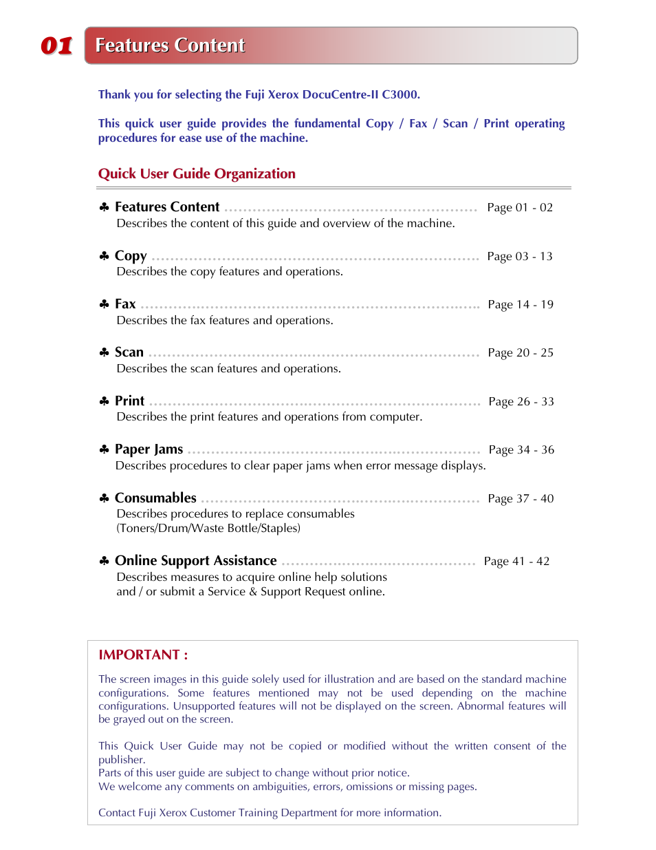 Features content | Fuji Labs DOCUCENTRE-II C3000 User Manual | Page 2 / 44