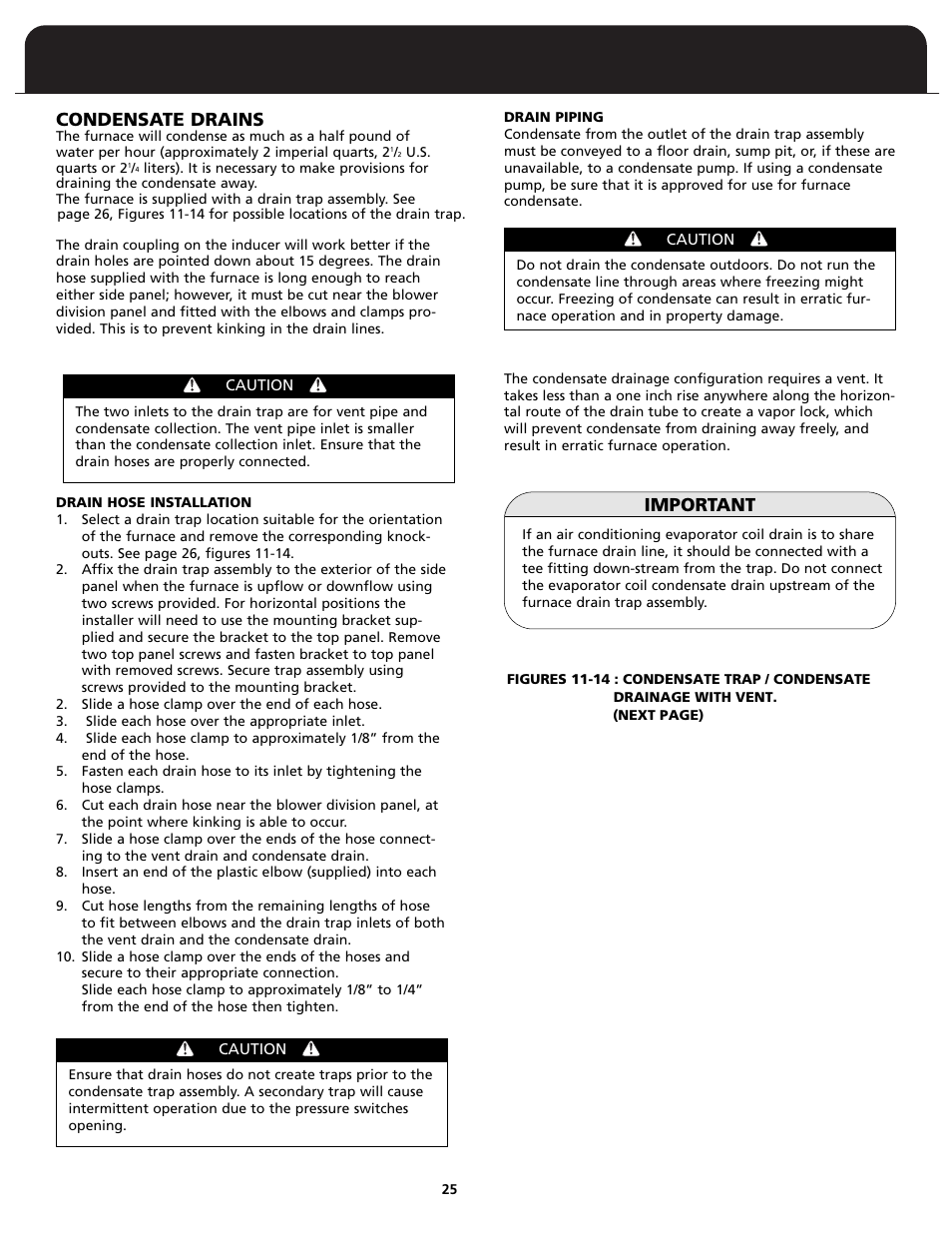 Condensate drains, Important | Fedders FV95A090 User Manual | Page 27 / 50