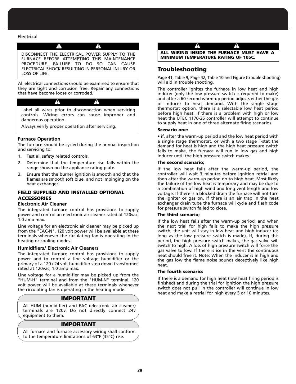 Important, Troubleshooting | Fedders FV95A090 User Manual | Page 41 / 50