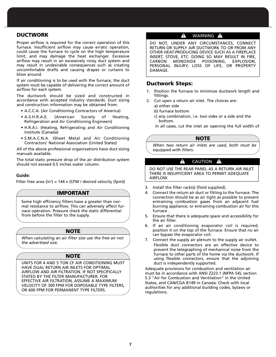 Ductwork, Ductwork steps, Important | Fedders FV95A090 User Manual | Page 9 / 50