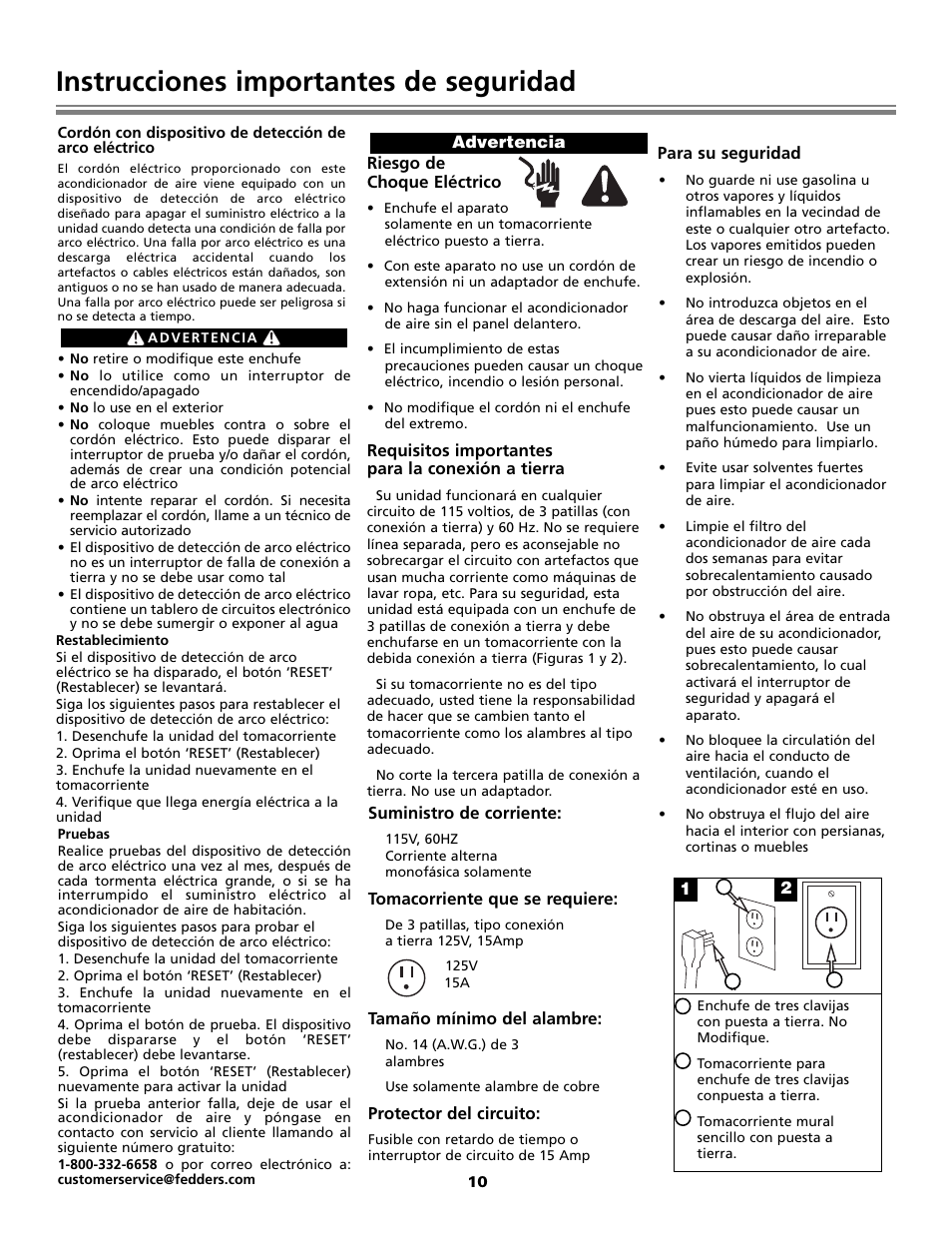 Instrucciones importantes de seguridad | Fedders Portable Dehumidifier User Manual | Page 10 / 28