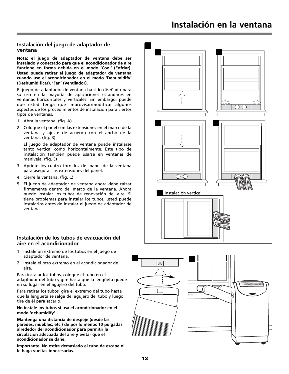 Instalación en la ventana | Fedders Portable Dehumidifier User Manual | Page 13 / 28