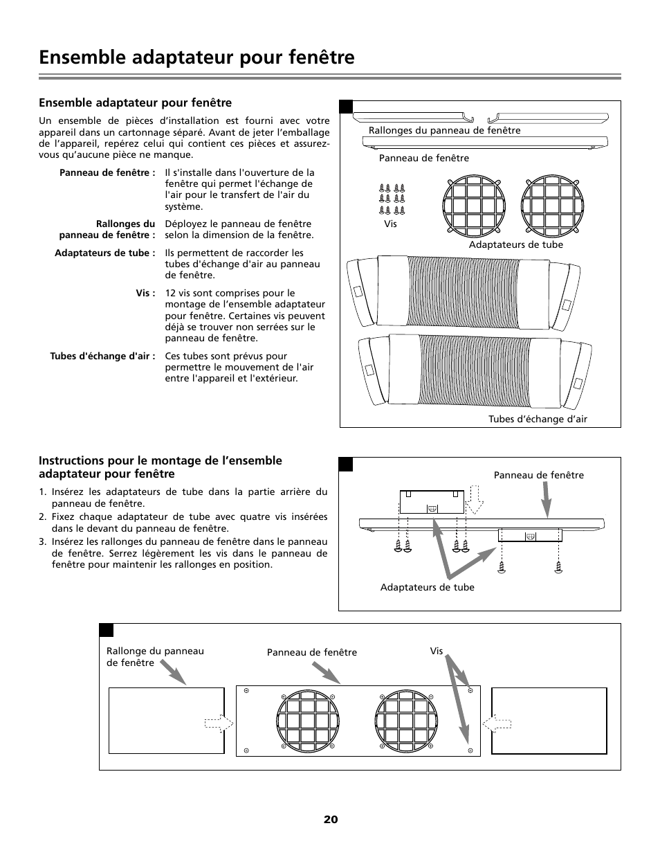 Ensemble adaptateur pour fenêtre | Fedders Portable Dehumidifier User Manual | Page 20 / 28