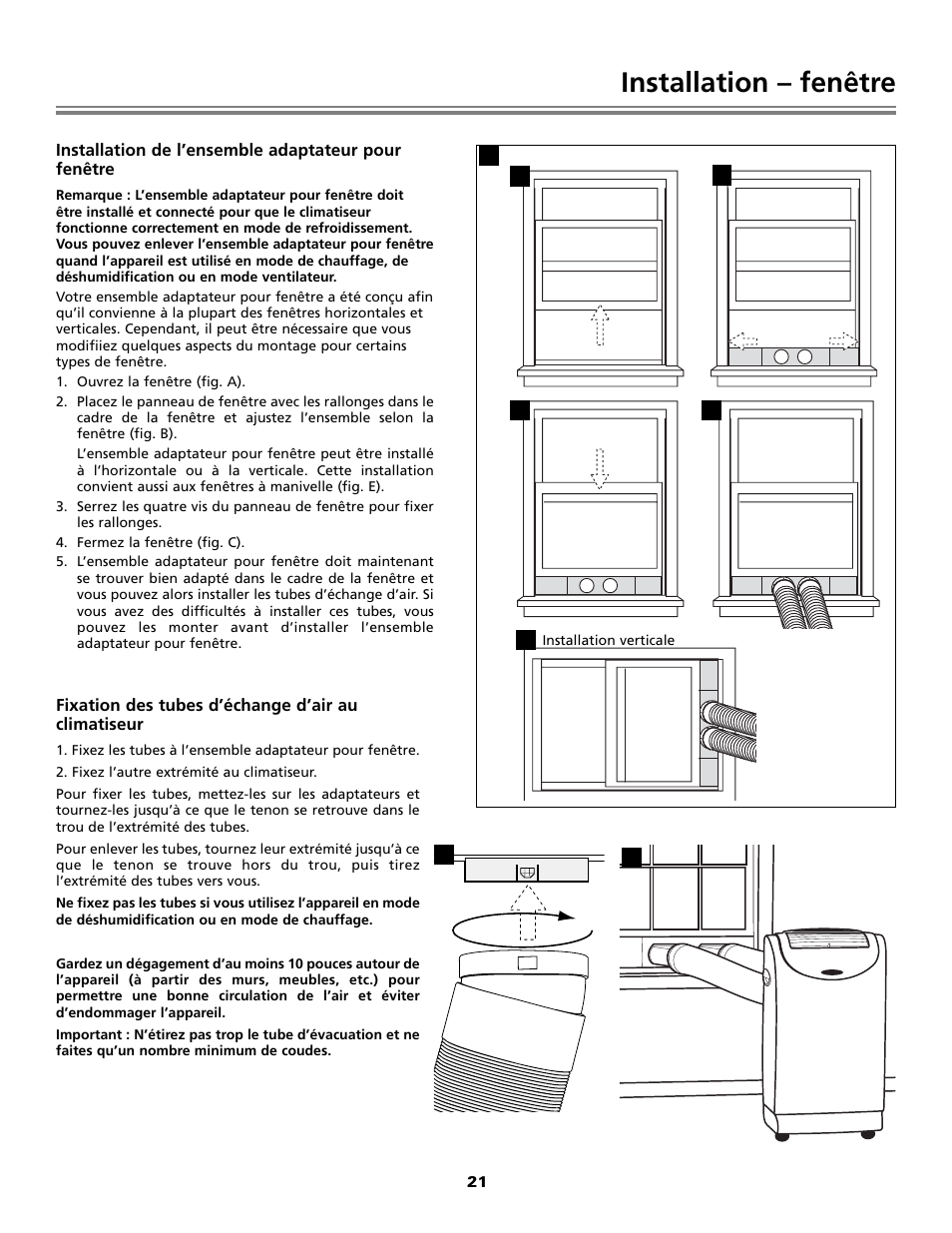 Installation – fenêtre | Fedders Portable Dehumidifier User Manual | Page 21 / 28