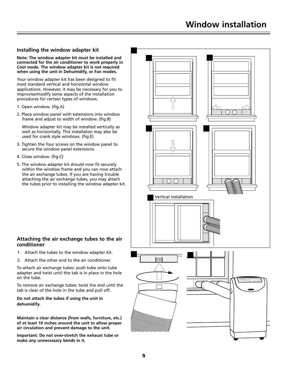 Window installation | Fedders Portable Dehumidifier User Manual | Page 5 / 28