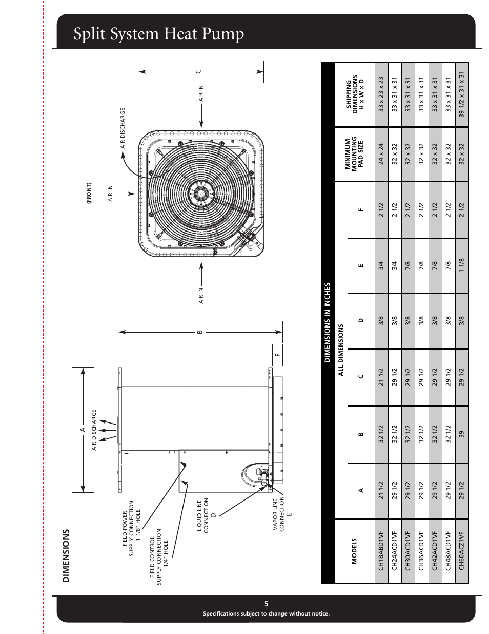 Split system heat pump | Fedders CH60ACZ1VF User Manual | Page 5 / 6