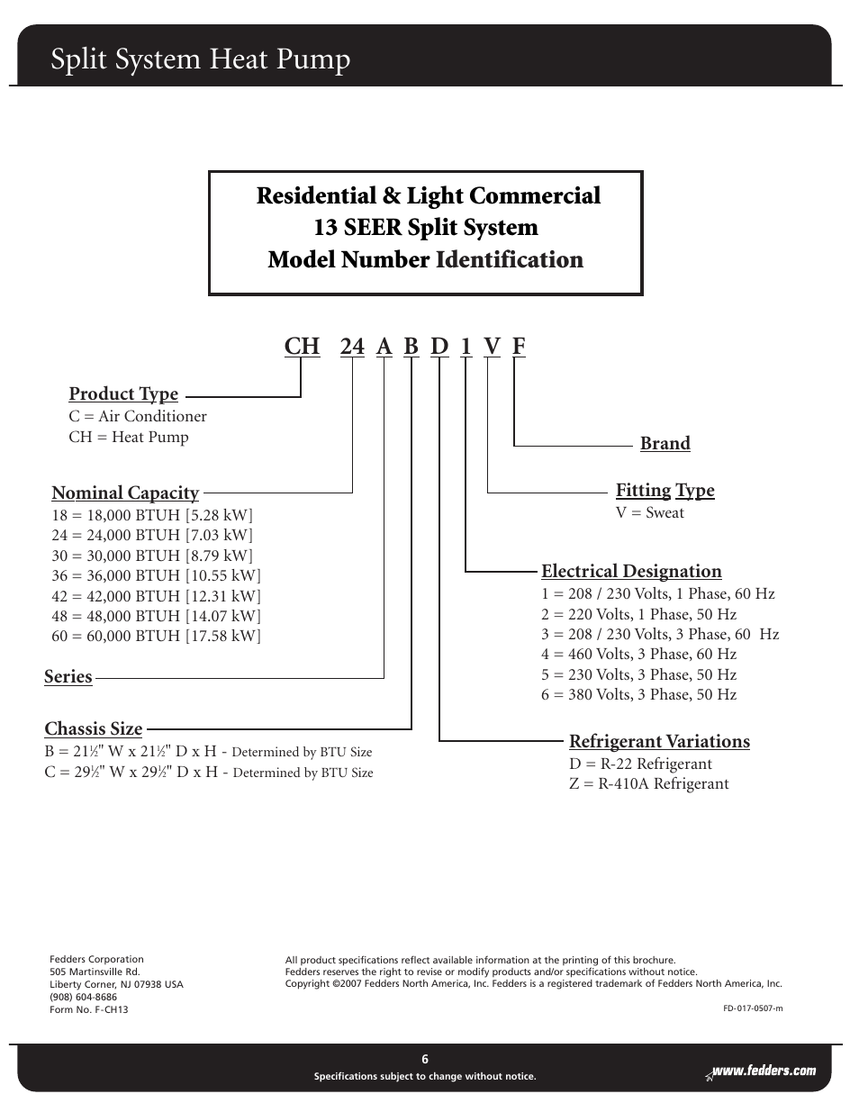 Split system heat pump, Ch 24 a b d 1 v f * a | Fedders CH60ACZ1VF User Manual | Page 6 / 6