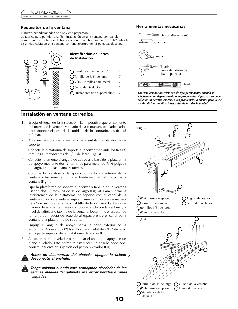 Instalación en ventana corrediza, Herramientas necesarias, Requisitos de la ventana | Fedders A6V05S2B User Manual | Page 10 / 24