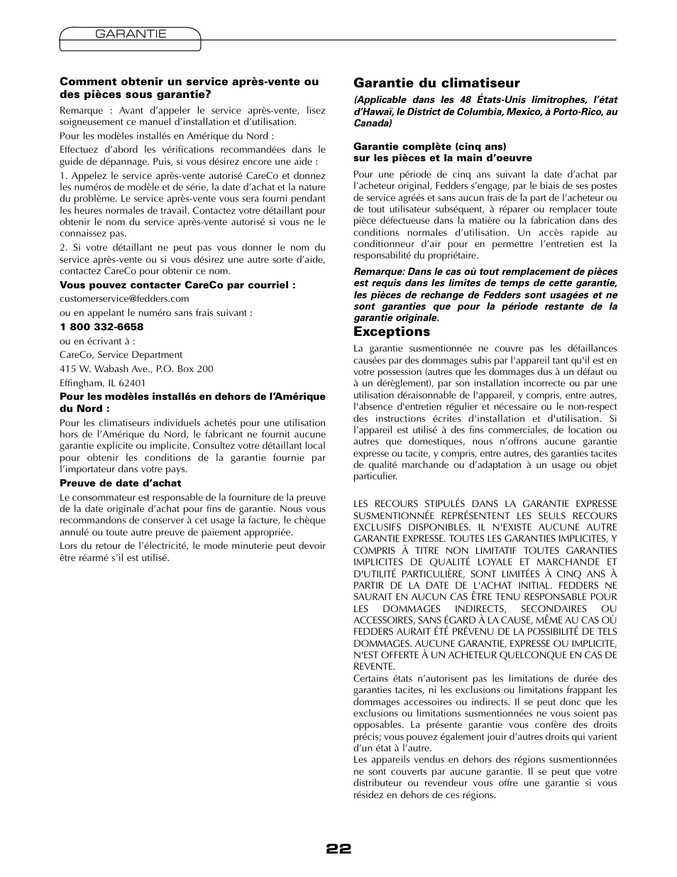 Fedders A6V05S2B User Manual | Page 22 / 24