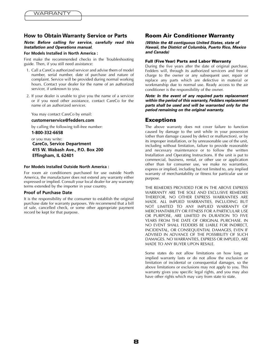 Fedders A6V05S2B User Manual | Page 8 / 24