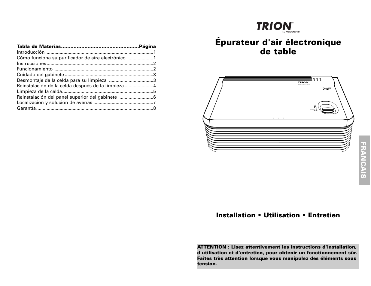 Épurateur d'air électronique de table | Fedders 120V/60Hz User Manual | Page 12 / 16