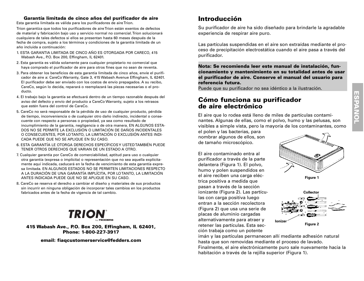 Esp anol, Introducción, Cómo funciona su purificador de aire electrónico | Fedders 120V/60Hz User Manual | Page 13 / 16