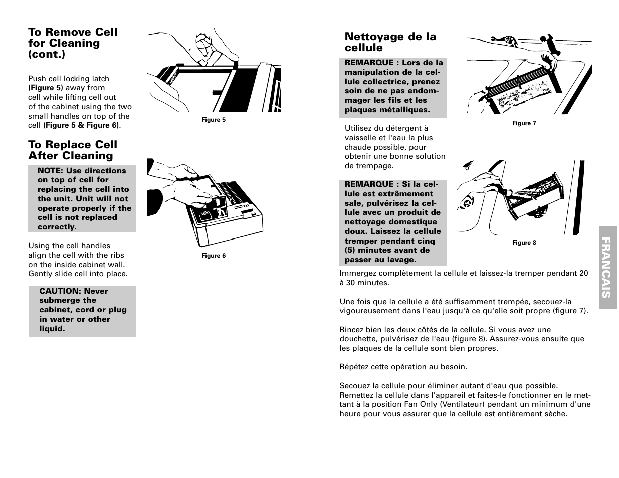 Franc ais, Nettoyage de la cellule | Fedders 120V/60Hz User Manual | Page 6 / 16